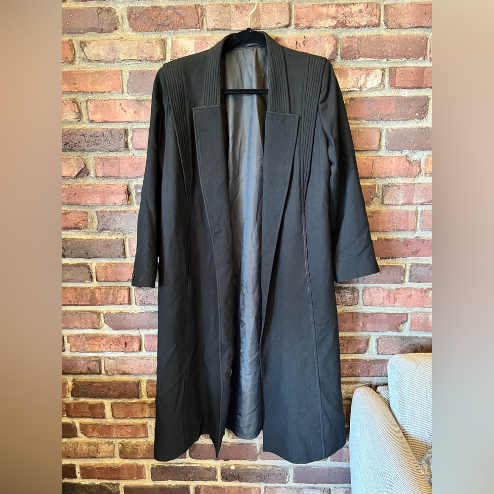 Vintage 50s 60s Pepita Wool Elegant Black Long Swing Coat Small to Medium